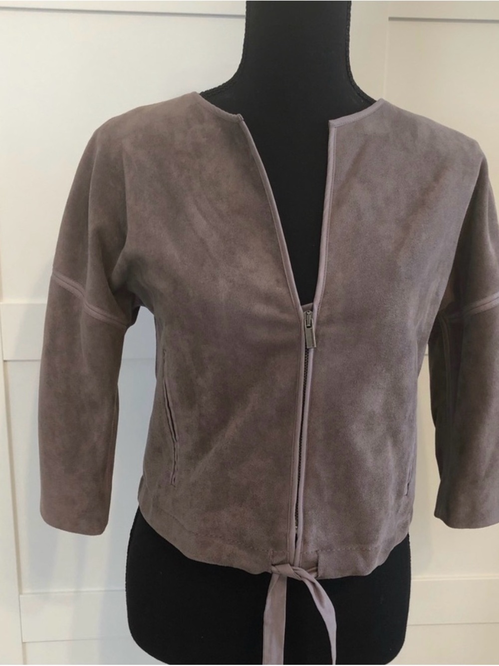BCBGMaxAzria Taupe Suede Zip-Front Jacket